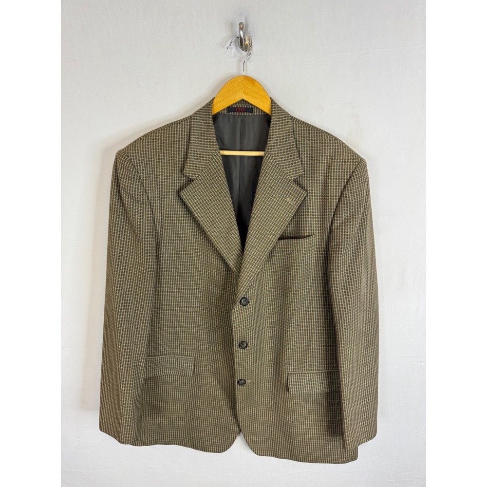 Damiani Italy Wool Blazer Brown Green Check Houndstooth Sport Coat US 46 EU 56